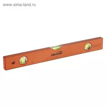 Уровень SPARTA, 40 см, алюминиевый, 3 глазка, оранжевый, линейка