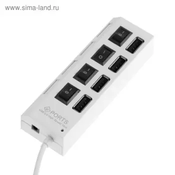 USB-разветвитель Luazon, 4 порта с индивидуальными выключателями, белый