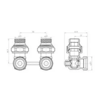 Узел подключения радиатора Ogint 022-4040, 1/2"x3/4, PN 10, для двухтрубной системы, угловой