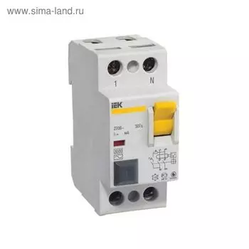 УЗО IEK, двухполюсный, 50 A, 30 mA, тип AC, ВД1-63, MDV10-2-050-030