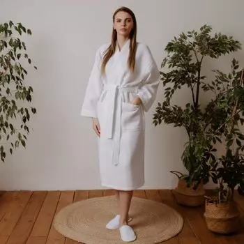 Вафельный халат отбеленный «Баффл», размер XXXL