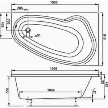Ванна акриловая VAGNERPLAST AVONA VРBA159AVO3РX-04, 150 х 90 см, без каркаса, правая