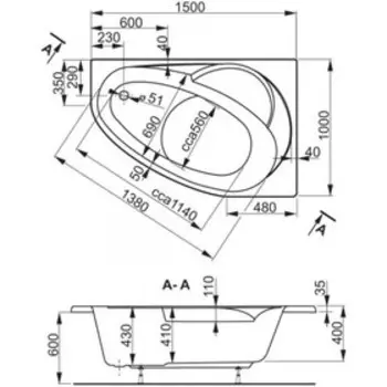 Ванна акриловая VAGNERPLAST FLORA VРBA151FLA3РX-04, 150 х 100 см, без каркаса, правая