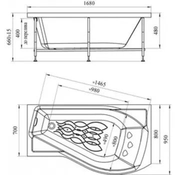 Ванна акриловая Vannesa 2-01-0-1-1-209Ч "Миранда", 168 х 95 см, без каркаса, левая