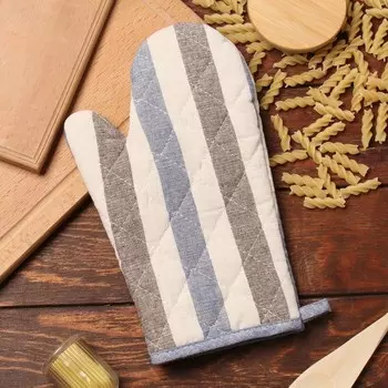 Варежка-прихватка «Доляна. Полоса», серый/синий, 2817 см, 50% п/э, 50% хлопок