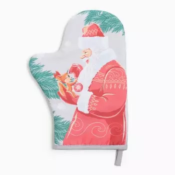 Варежка-прихватка новогодняя Доляна "С новым годом" 20х28 см, 35% хл, 65% пэ, ватин 250 г/м2