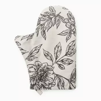 Варежка-прихватка «Этель» Black flowers, 2027 см,100% хлопок, саржа 190 г/м