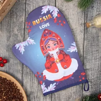 Варежка-прихватка новогодняя Этель "Матрёшка" 20х28 см, 100% хл, ватин 250 г/м2