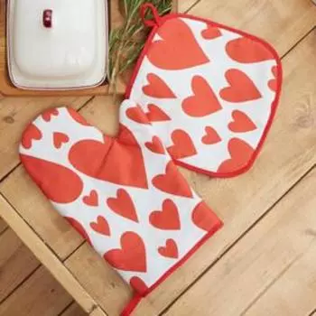 Варежка-прихватка "Этель" Red hearts 20х27см,100% хлопок, ватин 250г/м2 (двухсторонняя)