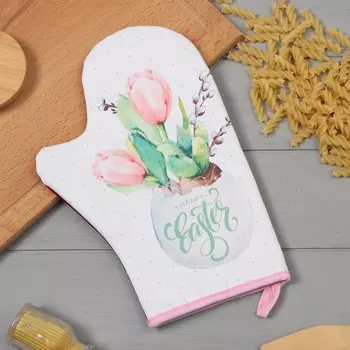 Варежка-прихватка «Этель. Тюльпаны», 2028 см, саржа, 100% хлопок, ватин 250 г/м