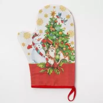 Варежка-прихватка "Новогодние игрушки" 20х28см,саржа, 100% х/л, ватин 250г/м2