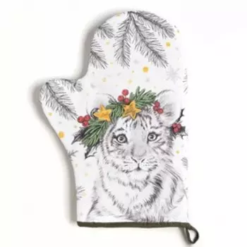 Варежка-прихватка «Новый год: Tигренок» 20х28см,саржа, 100% х/л, ватин 250г/м2