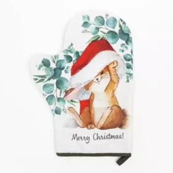 Варежка-прихватка "Сhristmas bunny" 20х28см,саржа, 100% х/л, ватин 250г/м2