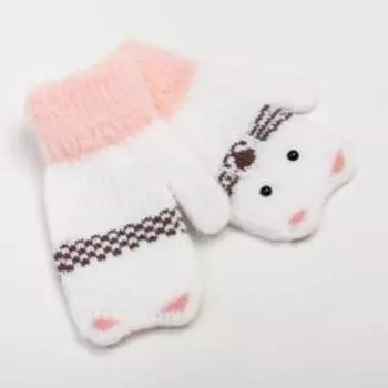 Варежки детские MINAKU с мордочкой, 12 см, цв.белый