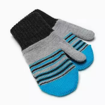 Варежки детские одинарные, цвет бирюзовый/серый, размер 11-12