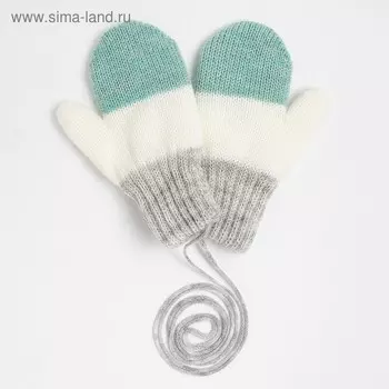 Варежки для девочки двойные, цвет серый/белый/зелёный, размер 12
