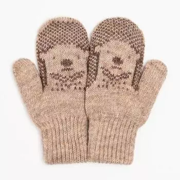 Варежки двойные детские, цвет бежевый, размер 16 (9-12 лет)