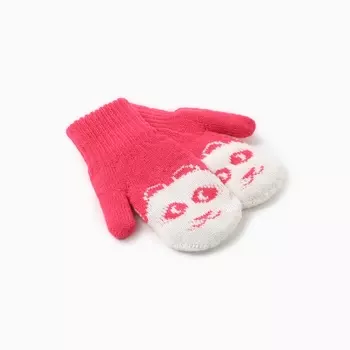 Варежки двойные детские "Мишка", цвет малиновый, р-р 16