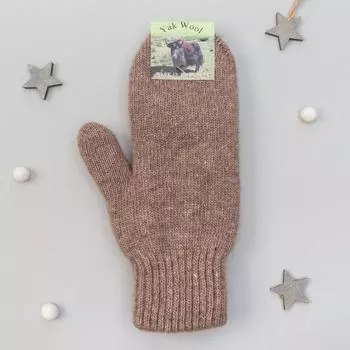 Варежки женские из монгольской шерсти, цвет коричневый, размер 17-19 (6,5-7,5)