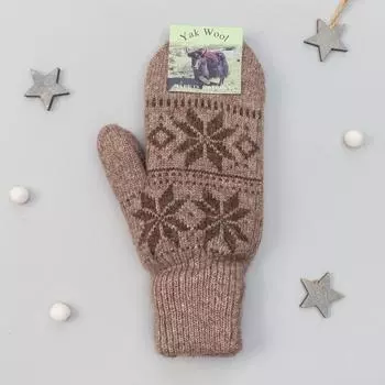 Варежки женские из монгольской шерсти, цвет коричневый, размер 17-19 (6,5-7,5)