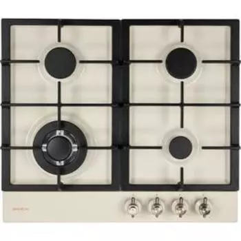 Варочная поверхность AVEX HS 6144 YR, газовая, 4 конфорки, 56х48 см, WOK, газ-контр, бежевая