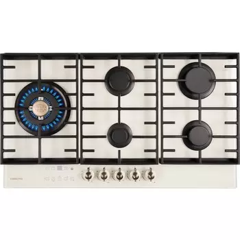 Варочная поверхность HIBERG VM 9155 Y, газовая, 5 конфорок, сенсорный таймер, бежевая