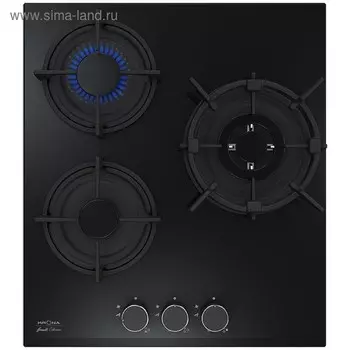 Варочная поверхность KRONA FIERO 45 BL, газовая, 3 конфорки, 45 см, газ-контроль, чёрная