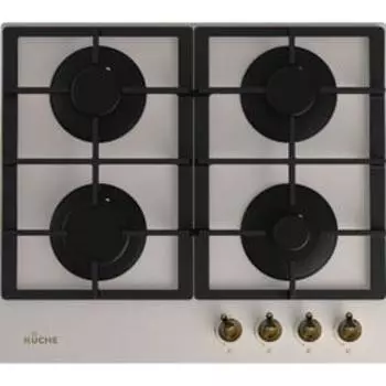 Варочная поверхность Kuche GGH 640 IRF, газовая, 4 конфорки, 56х49, бежево-золотистая