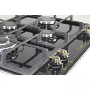 Варочная поверхность Lex GVG 643C BL, газовая, 4 конфорки, чугунные решетки, черное стекло