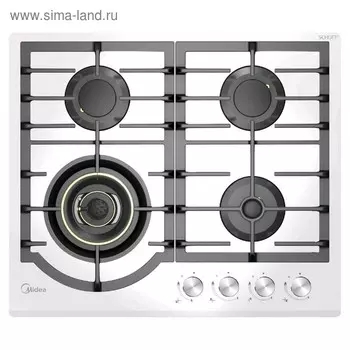 Варочная поверхность Midea MG696VGW, газовая, 4 конфорки, 56 см, WOK, белая