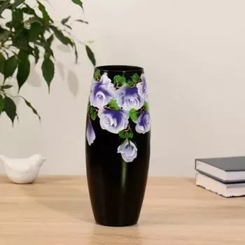 Ваза "Черная в цветах" d-7.5см 11х25см