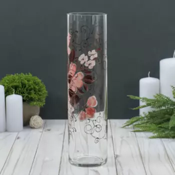 Ваза "Цилиндр" гибискус (ручная роспись) 30х8 см