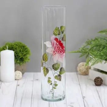 Ваза "Цилиндр" роза, риф. (ручная роспись) 30х8 см