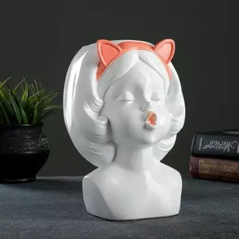 Кашпо - органайзер "Девочка с ушками" розовая 21,5х15х15см