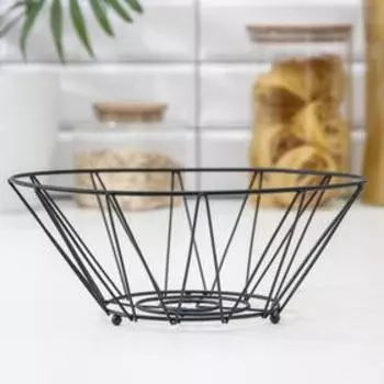 Ваза для фруктов круглая Доляна «Этника», 26×26×10 см, цвет чёрный