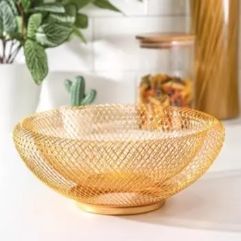 Ваза для фруктов «Сплетение», 25×25×10 см, цвет золотой