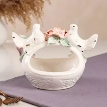 Ваза для конфет "Лукошко с голубями" 14 см, микс