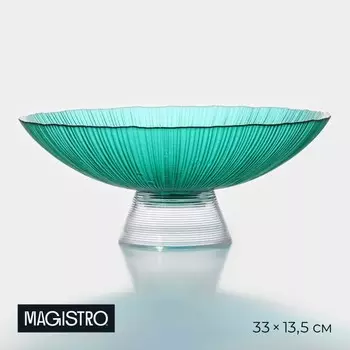 Ваза для фруктов Magistro «Фейерверк», 3.8 л, 3313.5 см, стекло, цвет изумрудный