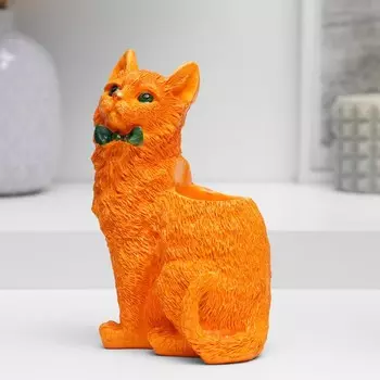 Ваза - карандашница "Кот с бантом" 15х12х10см, рыжий