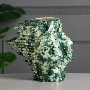 Ваза керамическая "Афродита", настольная, под мрамор, зелёная, 24 см, 1 сорт