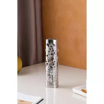 Ваза керамическая "Агата-цветы", настольная, сквозная резка, булат, серебро, 26 см