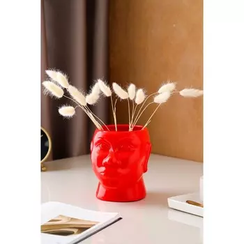 Ваза керамическая "Голова африканки", настольная, глянец, красная, 16 см