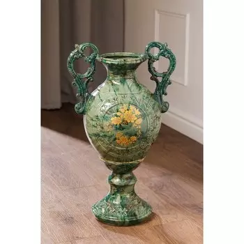 Ваза керамическая "Мономах", напольная, под малахит, зелёная, золотистая ветка, 60 см, авторская работа