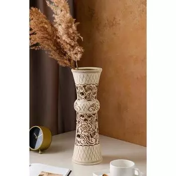 Ваза керамическая "Тария", настольная, сквозная резка, бежевая, 40 см