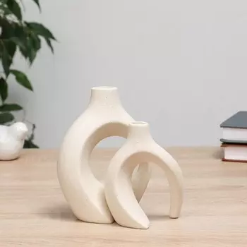 Ваза «Ловис», 14715 см, керамика, набор 2 шт, светло-бежевая