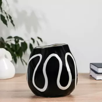 Ваза «Пикассо», изгибы, h=17 см, керамика, чёрно-белая