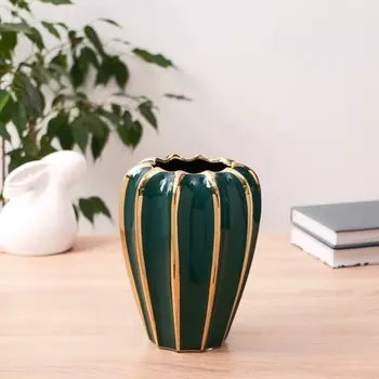 Ваза керамика настольная "Престиж" 12х20 см, d=8.5см зелёный