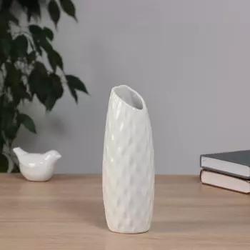 Ваза «Теган», бочка скос, 20.56.5 см, керамика, белая