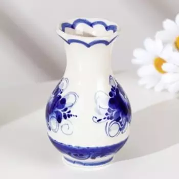 Ваза гжель «Одуванчик», бело-синяя, керамика, 10 см