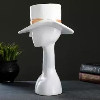 Ваза-подставка к бижутерии "Девушка в шляпе" белая с золотой полосой, 0,42 л/30см